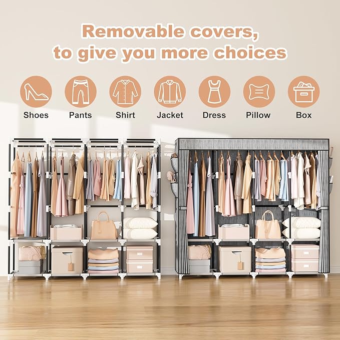 VTRIN Portable Closet for Hanging Clothes 67 Inch Wide Large Capacity Portable