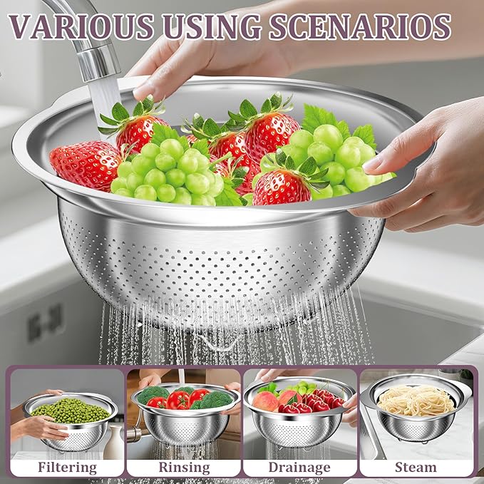 Stainless Steel Colander - 3QT Medium Capacity Strainer