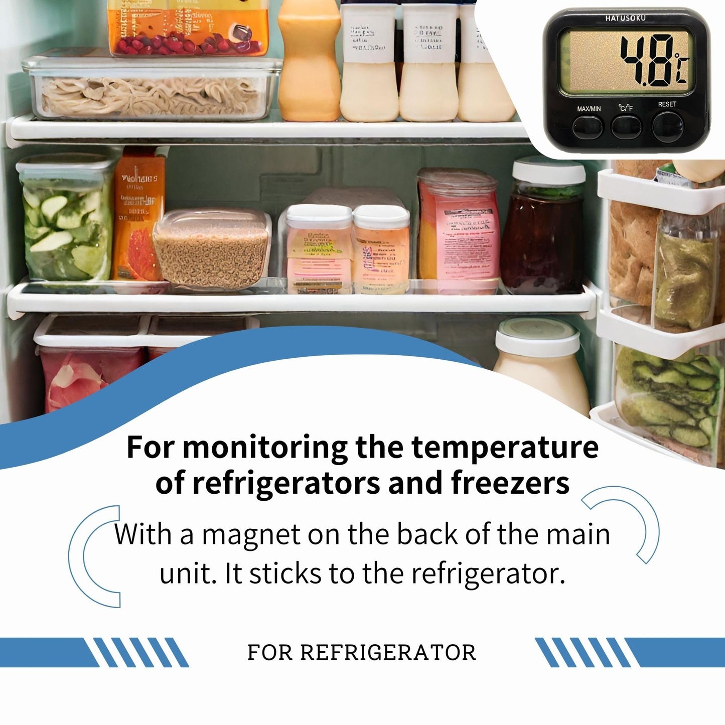 Digital Thermometer with External Sensor, Magnet, Suction Cup, Water Thermometer, Aquarium, Refrigerator, Freezer (White)
