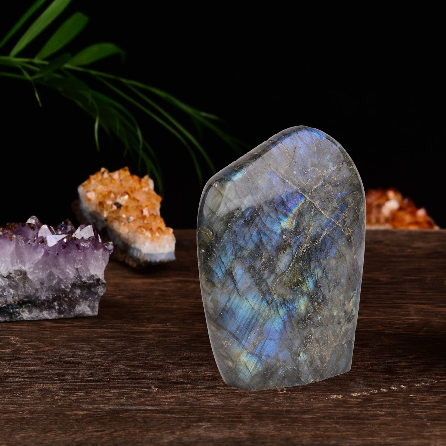AMOYSTONE Single Decorative Stone Labradorite Polished Stone Slab Crystal Aura Healing Reiki Home Decor Small 0.8-1.3 LBS
