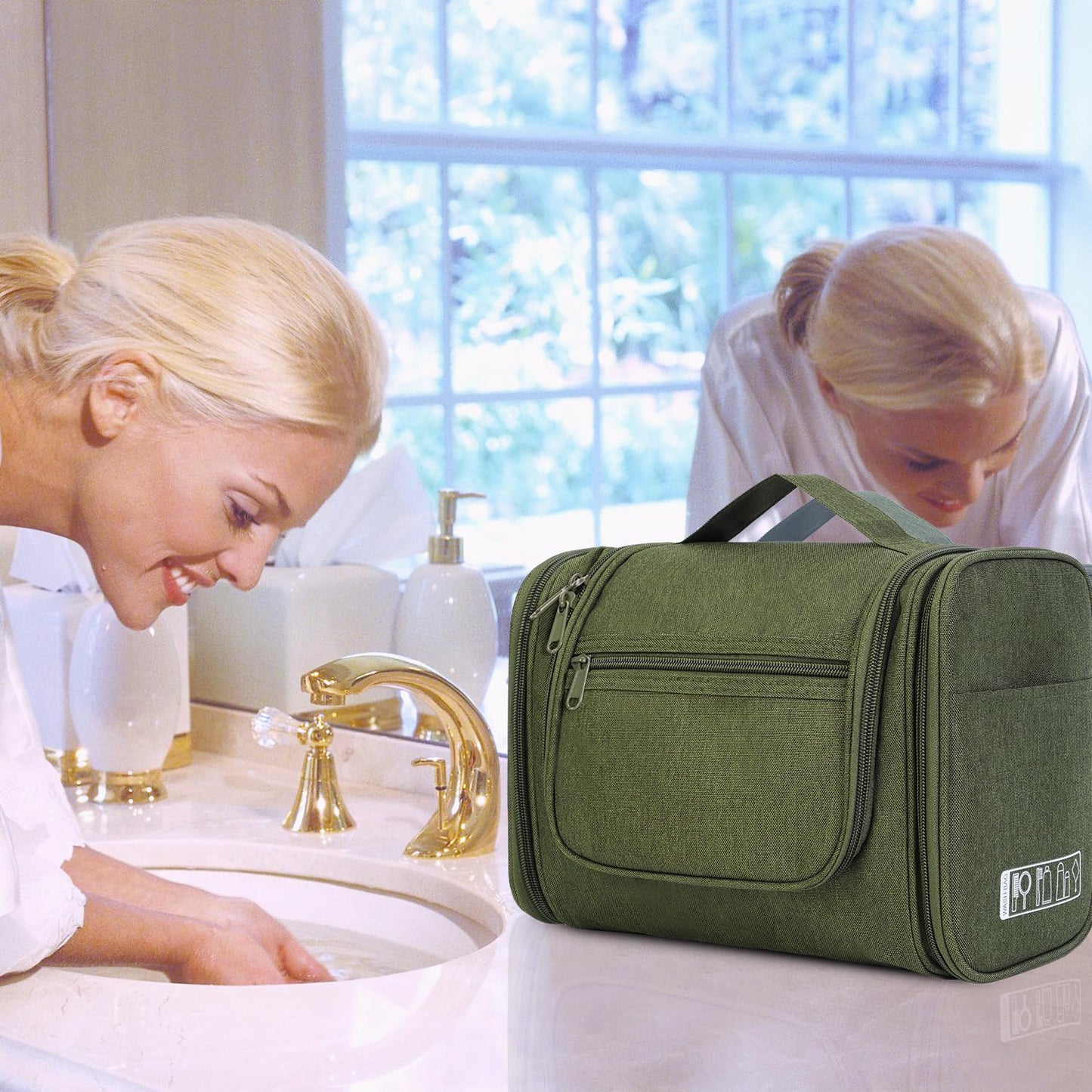 Large Hanging Toiletry Wash Bag Travel Makeup Cosmetic Organizer for Men Women by WANDF (Dark Green)