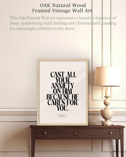 iHery Natural OAK Wood Jesus and Peter Walk on Water Framed Wall Art, 12x16 in Modern Sketch Bible Verses Canvas Art Decor, Beige Logs Boho Scripture 1Pack for Living Room Bedroom