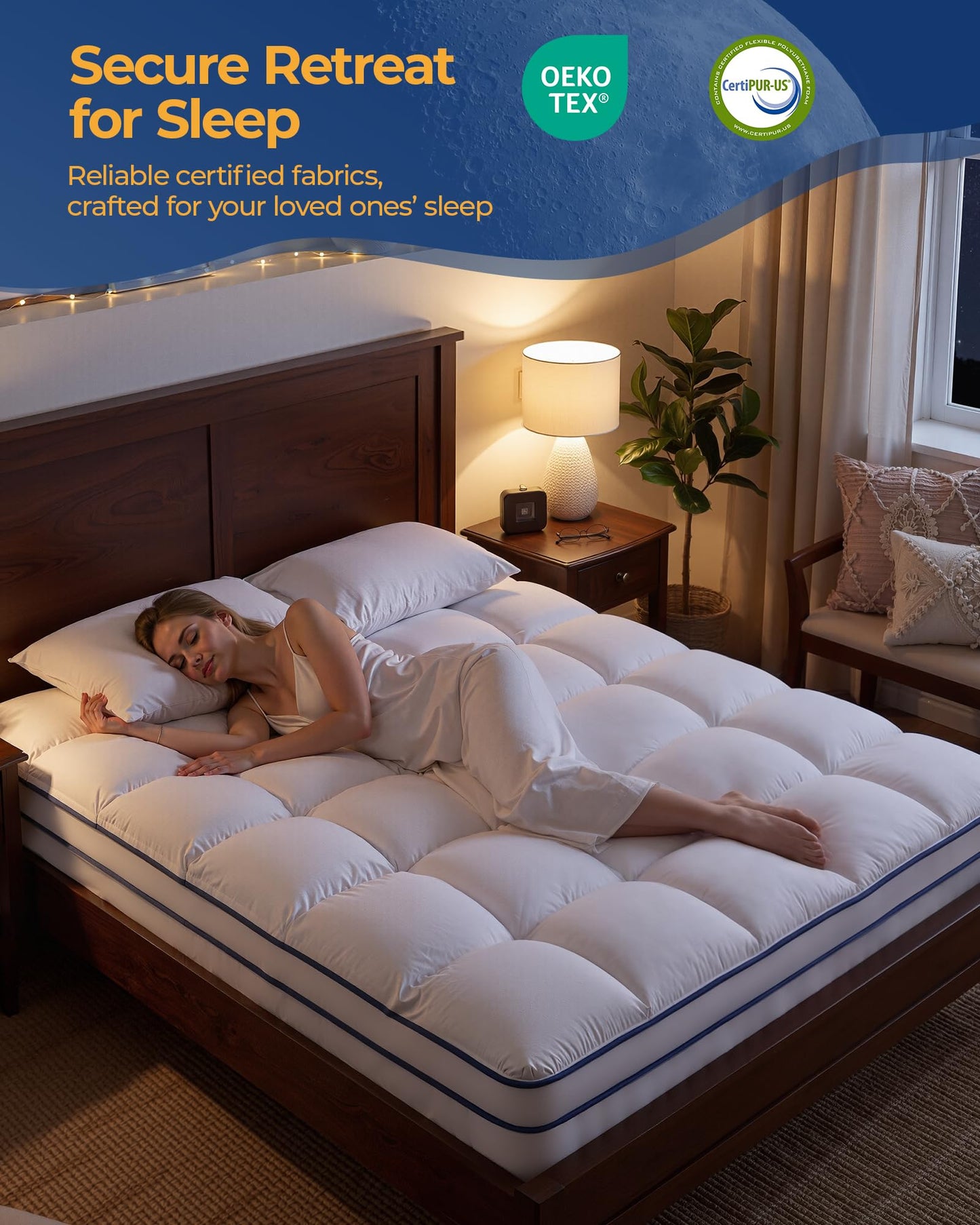 KAYFIA Full Mattress Topper,Extra Thick Mattress Pad Cover for Deep Sleep,3D+7D Snow Down Alternative Fill Overfilled Plush Pillow Top with 8-23 Inch Deep Pocket-White