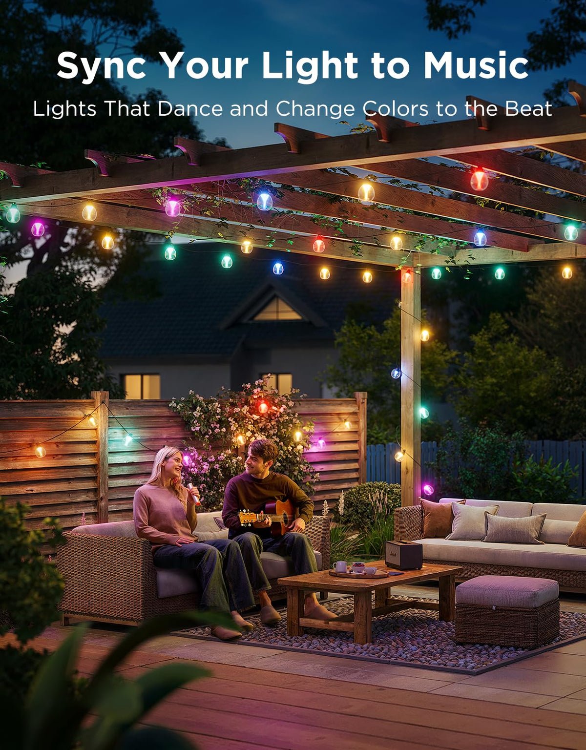 Govee Clear Bulb Outdoor String Lights, 96ft RGBWIC Dimmable Patio & Backyard Lights with 30 LED Bulbs, 111 Modes, IP67 Waterproof & Shatterproof, Works with Alexa, Google & Matter