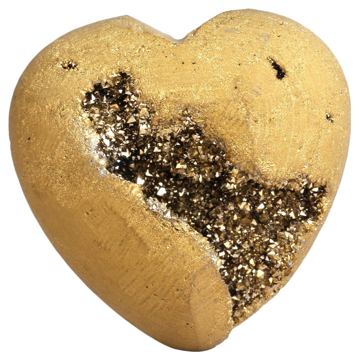 Rockcloud Heart Shape Titanium Coated Agate Geode Druzy Home Decoration Pocket Stones Specimen, Gold