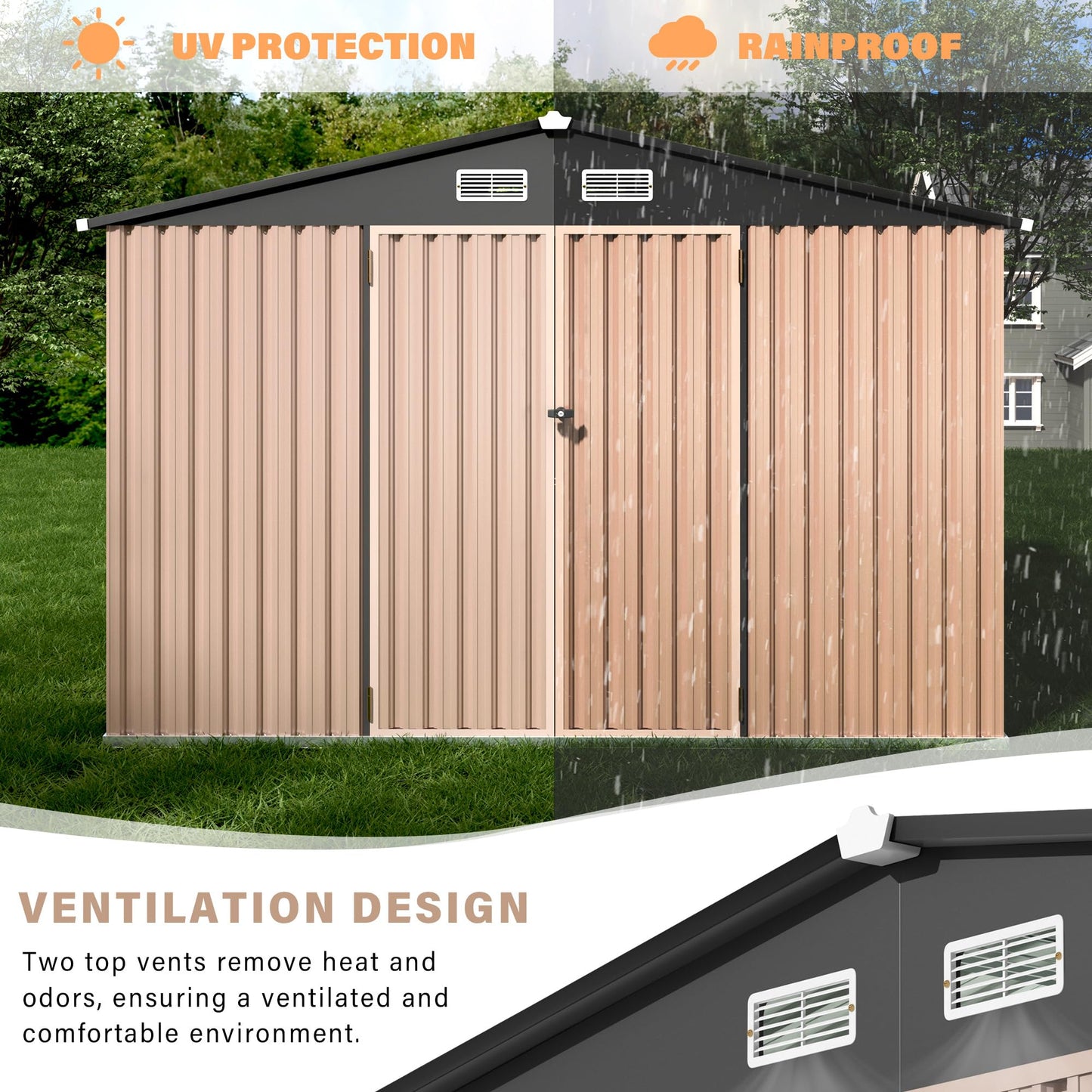 12X10 ft Outdoor Metal Storage Building, Outdoor Shed with Secure Lockable Door & Air Ventilation System, Premium Metal Tool Shed for Garden, Backyard, Patio, Ideal for Lawn Equipment & Tools