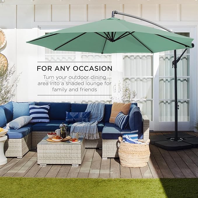 Best Choice Products 10ft Offset Cantilever Hanging Market Patio Umbrella, 8 Sturdy Ribs, Easy Adjustment - Seaglass