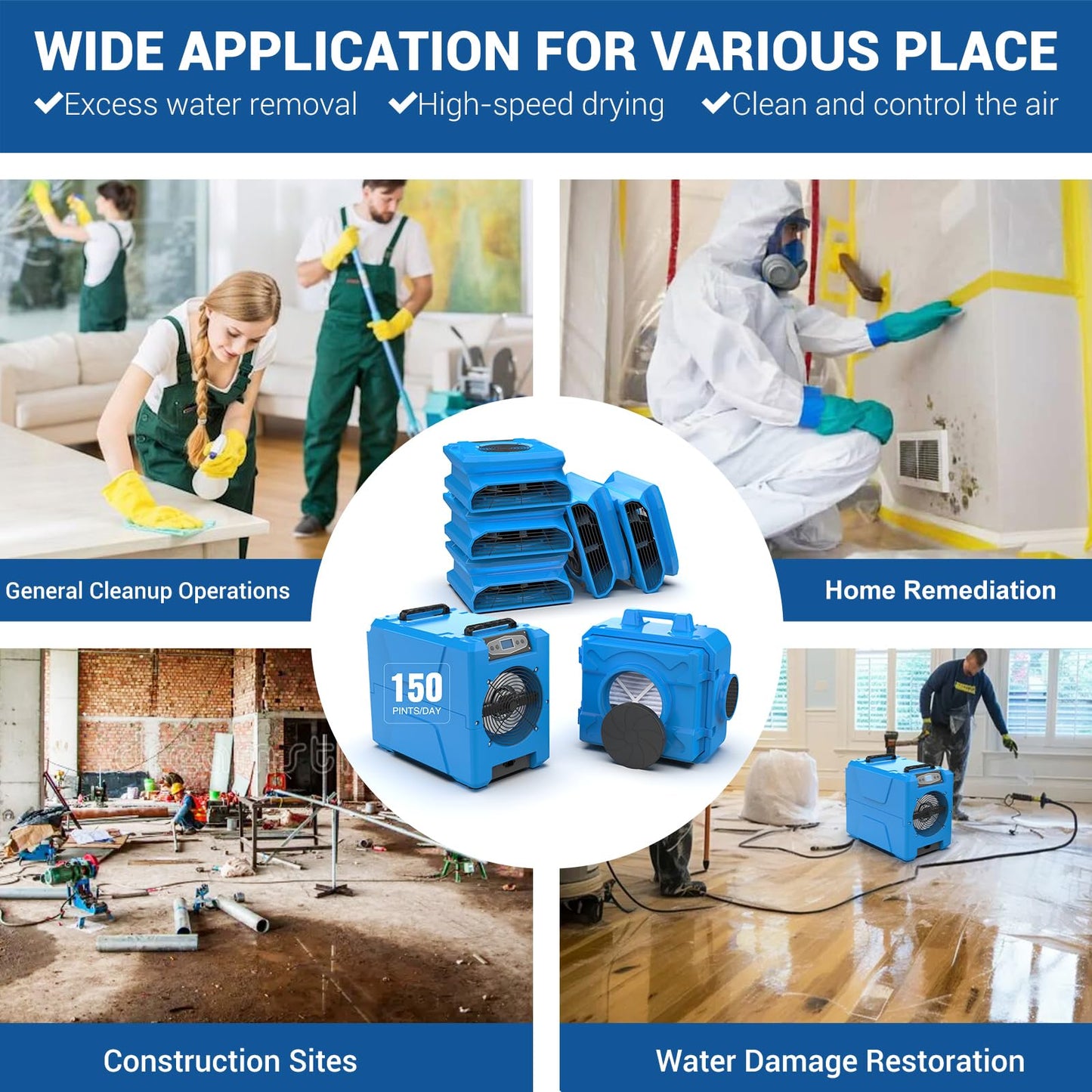 MOUNTO Water Damage Restoration Combo Package Deals (10* AM30LO Air Mover, 2*AF500 Air Scrubber, 2*DH80 LGR Dehumidifier)