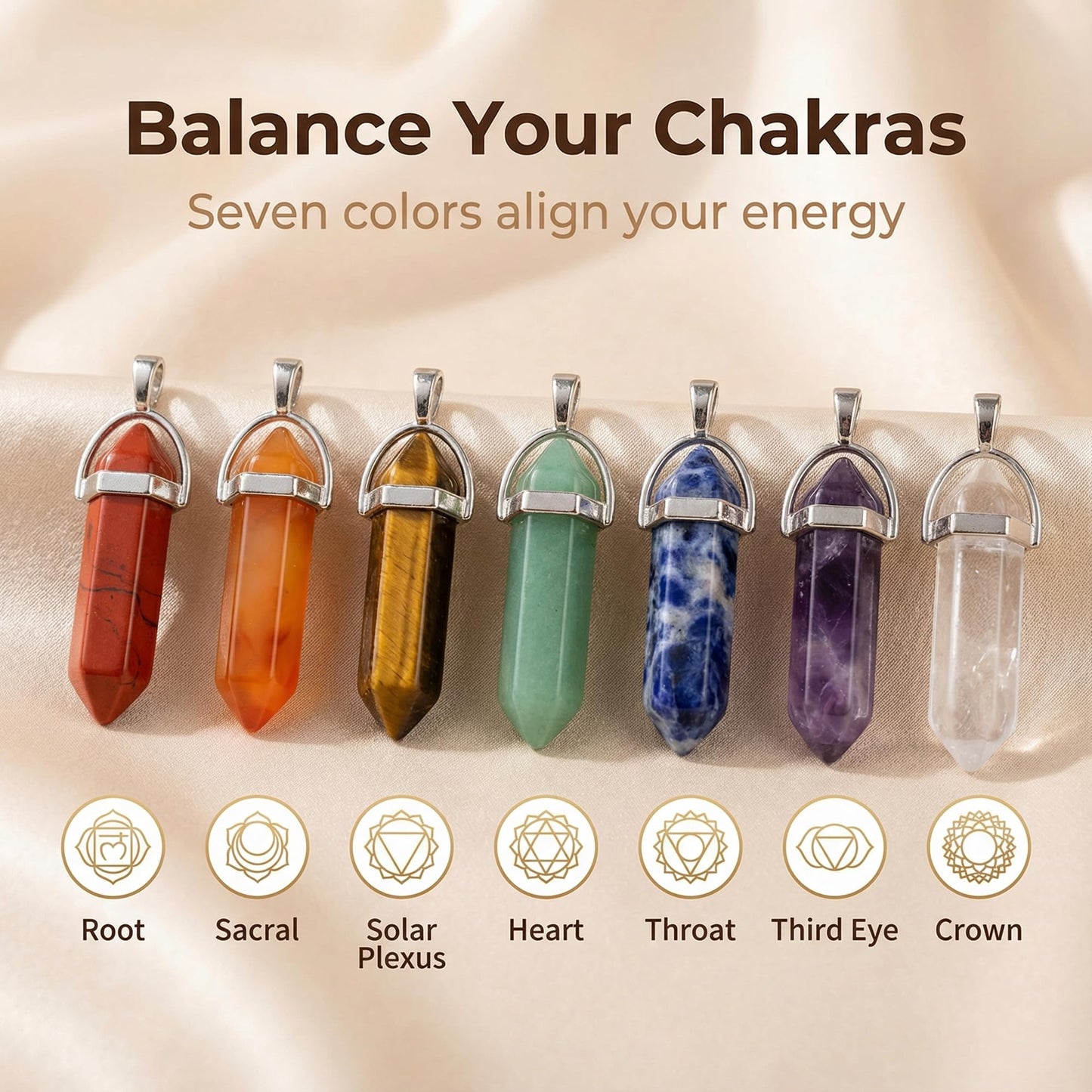 Cmidy Crystal Pendants Mutilcolor 50pcs Gemstone Bullet Meditation Healing Pointed Quartz Chakra Crystal Stone Reiki Pendants for Necklace Jewelry Making