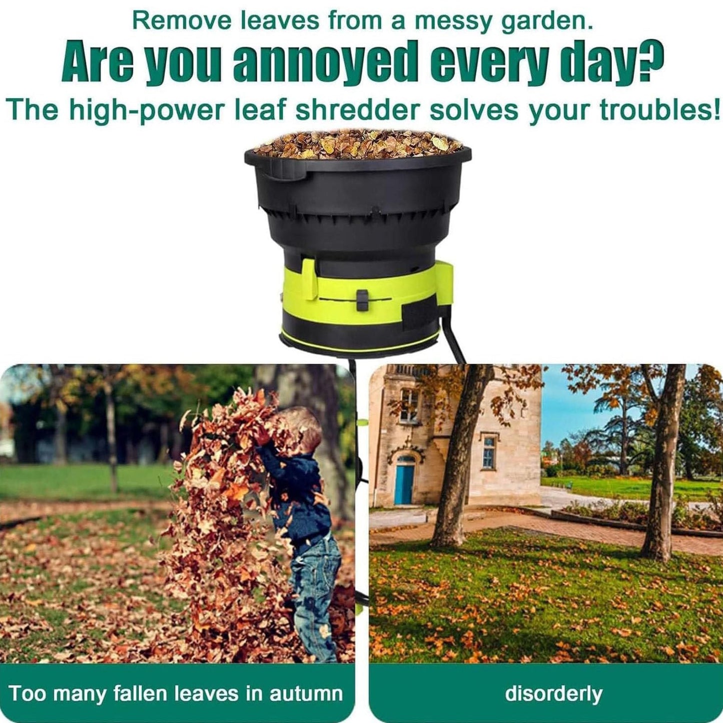 2500W Garden Shredder, Electric Wood Chipper, Crush up to 54mm, 3600rpm Speed, Power Cable, Reversible Steel Blades with Collection Bag for Garden Debris, Leaves and Branches,noPowercord
