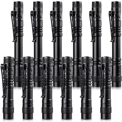 Honoson 12 Pieces Mini LED Pen Flashlight Bulk Small Pocket Flashlight 3.5 Inch, 5.24 Inch Aluminum Handheld Penlight with Clip for Inspection Camping Emergency Diary Lighting