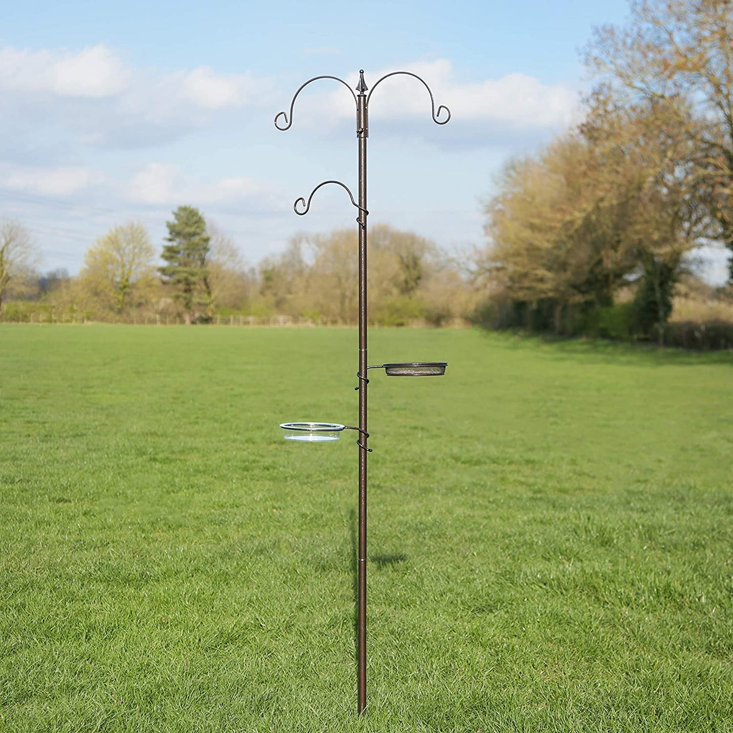 DIVCHI Bird Feeders Hanging Station With 2 Dishes Feeder Pole, Feeding Station, Metal Bird Feeder Stand, Feeders For Small Birds Garden Decorations (Only Station, Feeder Not Included)