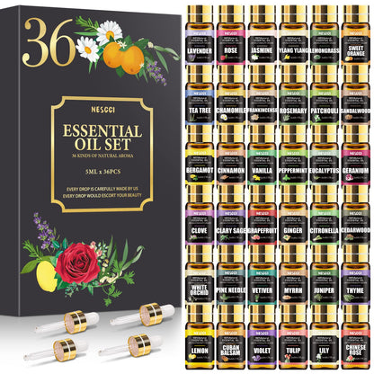 NESCCI Essential Oil Set - Essential Oils 36 x 5ML - Essential Oils Gift Set for Diffuser, Humidifier, Soap, Candle, Bath Bombs Making, Halloween, Christmas