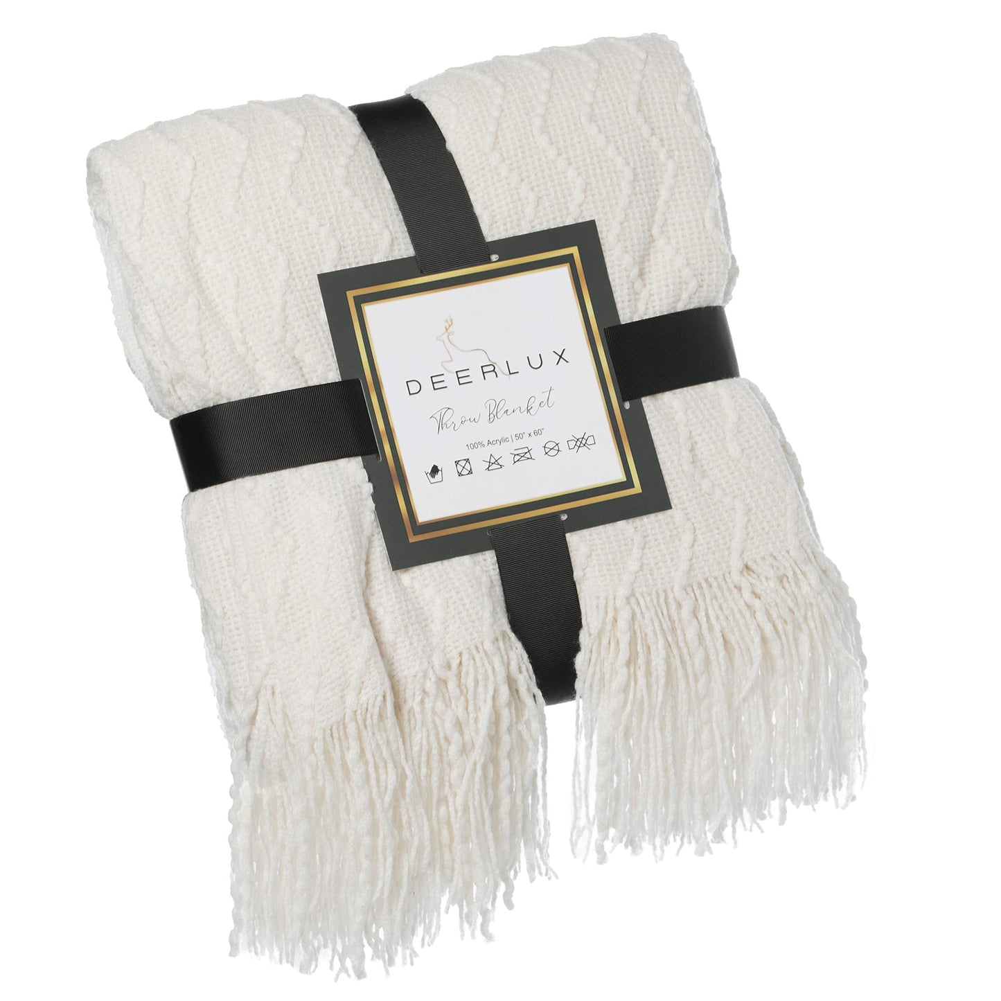 Decorative Chevron Pattern Knit Throw Blanket, 50x60 in, Made with Premium Yarns for Softness and Durability, Finished with Chic Fringe will Add a Cozy Touch to Your Living Space - White, Gifting