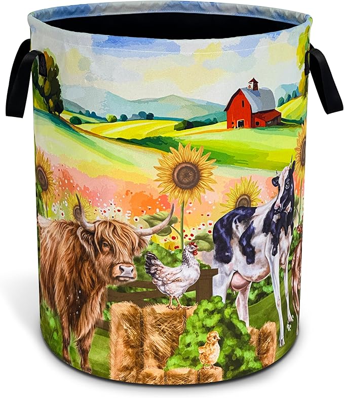 Highland Cow Chicken Farm Laundry Basket Cattle Oxford Cloth Laundry Hamper