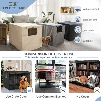 Explore Land Dog Crate Cover Durable - Polyester Pet Kennel Cover Universal Fit for 24-48 inches Wire Dog Crate (36 Inch (Pack of 1), Black Cover)