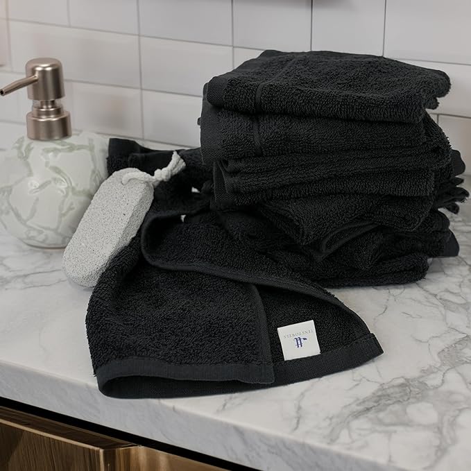 Tens Towels Pack of 12 Washcloths, 12 x 12 Inches, Lighter Weight, Quick to Dry