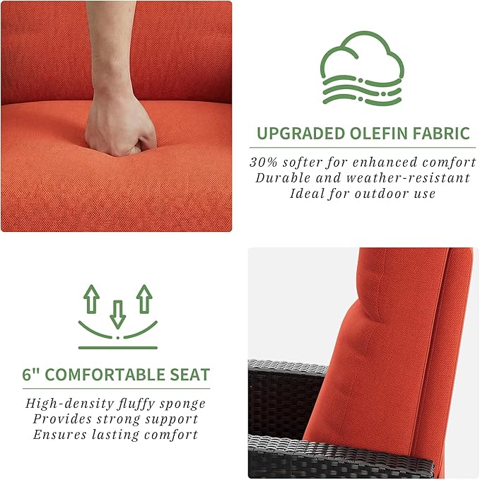 IDEALHOUSE Wicker Outdoor Recliner Reclining Patio Chairs with Adjustable Back & Footrest 150° Lay-Flat Reclining with Air Pump Rattan Flip-Up Side Table Outdoor Lounge Chairs for Pool Deck Balcony