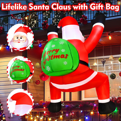 Yinhua 6 FT Christmas Inflatables Climbing Santa Claus Inflatable Outdoor Decoration, Hanging Christmas Blow Up Yard Decorations with Built-in LED Lights for Window Wall Roof Decor Holiday Party