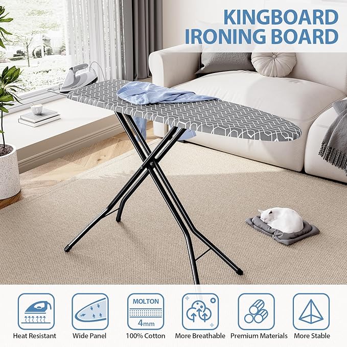KINGBOARD Foldable Ironing Board Full Size, Iron and Ironing Board Set Standard