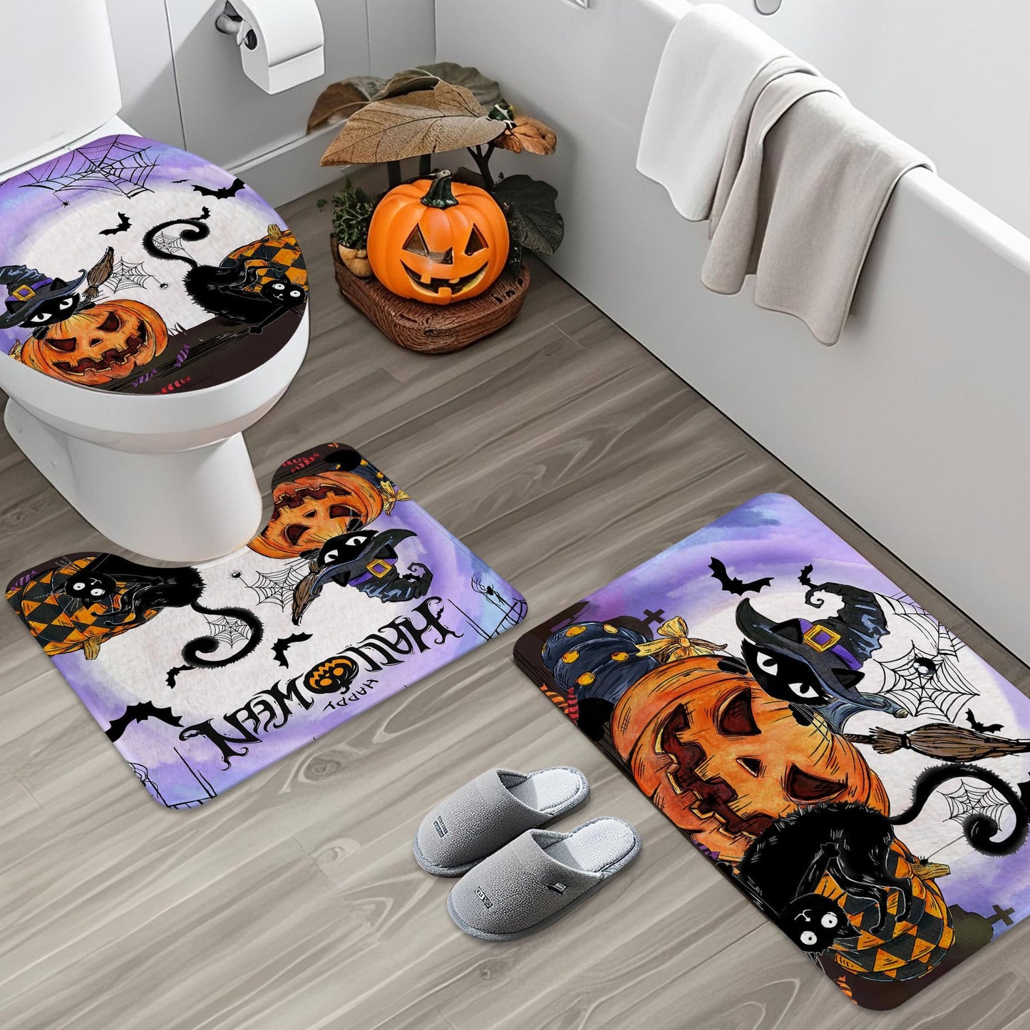 Bonsai Tree Halloween Shower Curtain Set, Halloween Bathroom Decor Set with Shower Curtain and Rugs Accessories, Spooky Curtains for Bathroom Decor Sets 4 Pcs