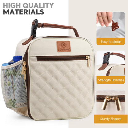 Genteen Lunch Box Lunch Bag for Men Women Kids Adults,Insulated Waterproof LunchBox Cooler,Small for Work Office School Travel Picnic-White