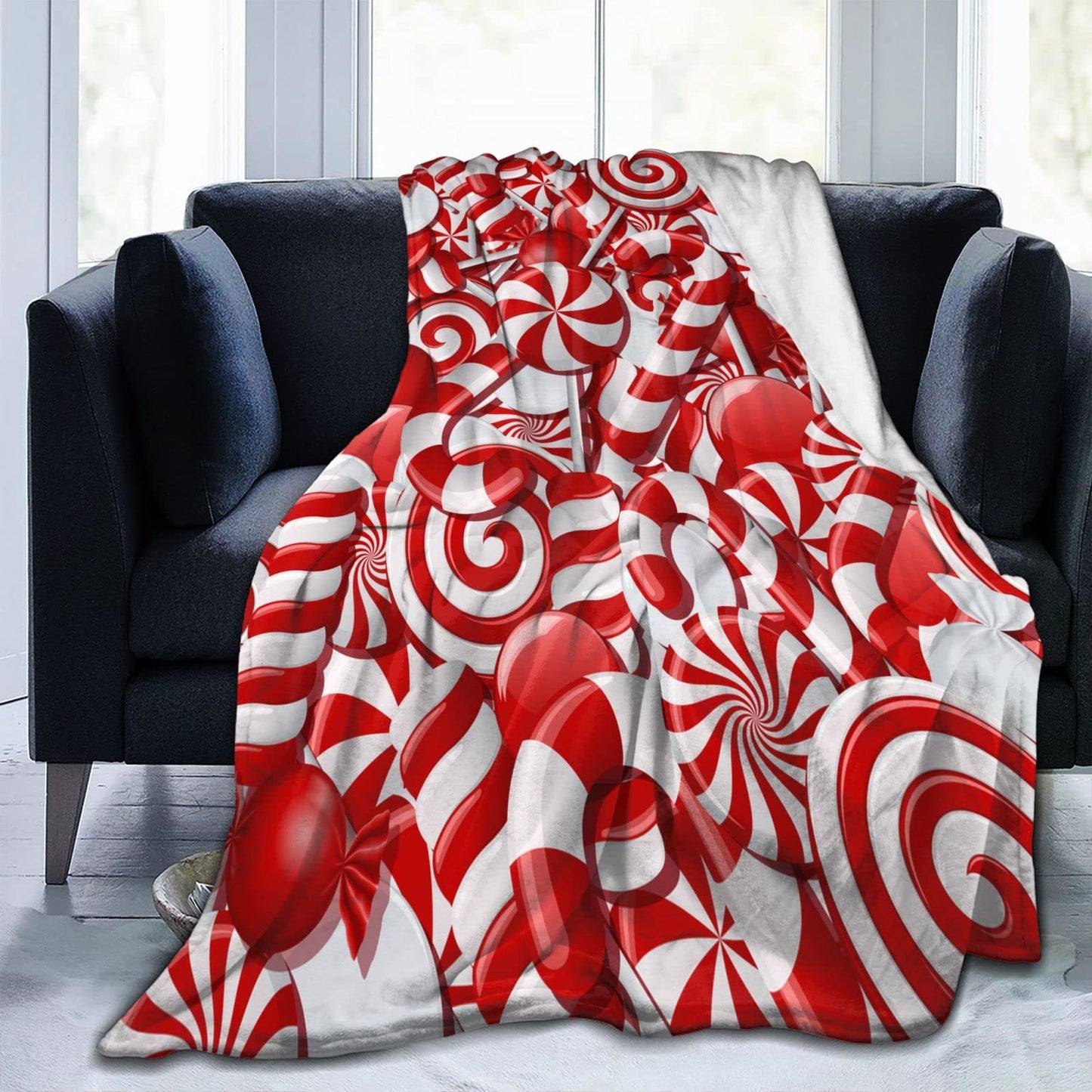 KUOAICY Christmas Swirl Candy Fleece Throw Blanket Soft Flannel Plush Lightweight Warm Cozy for Bed Couch Sofa 60''X50'' Black33