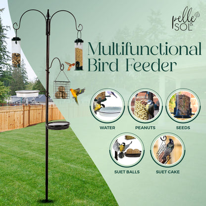 Pelle & Sol Bird Feeder with 3 Bird Feeders & 2 Dishes | Bird Feeders Hanging Station, Bird Feeding Stations for the Garden, Bird Feeders for Small Birds, Bird Feeder Station, Bird Feeding Station