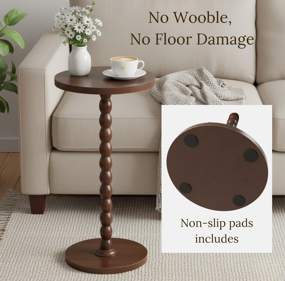 BENNTOR Round Wooden Small Side Table for the Living Room, Modern Pedestal Side Table for Small Spaces, Drinks, Corner, Accent Piece, and Compact Nighstand Bedroom, Tool-Free Easy Assembly, Walnut
