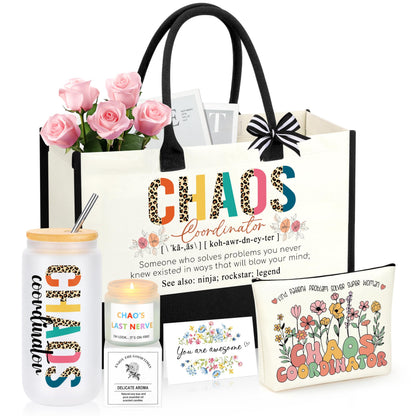 JSENGIFT Chaos Coordinator Gifts, Administrative Professional Day Ideas Gifts, Christmas Coworker Paraprofessional Appreciation Gifts for Social Worker Boss Lady Coworkers Manager Basket Set of 6