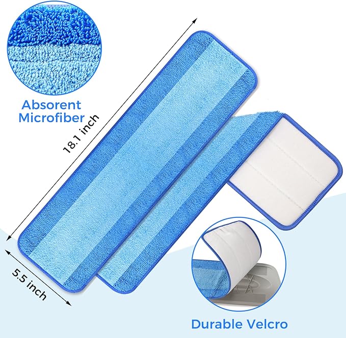 12-Pack Microfiber Cleaning Pads, 18-Inch Microfiber Mop Pads Compatible
