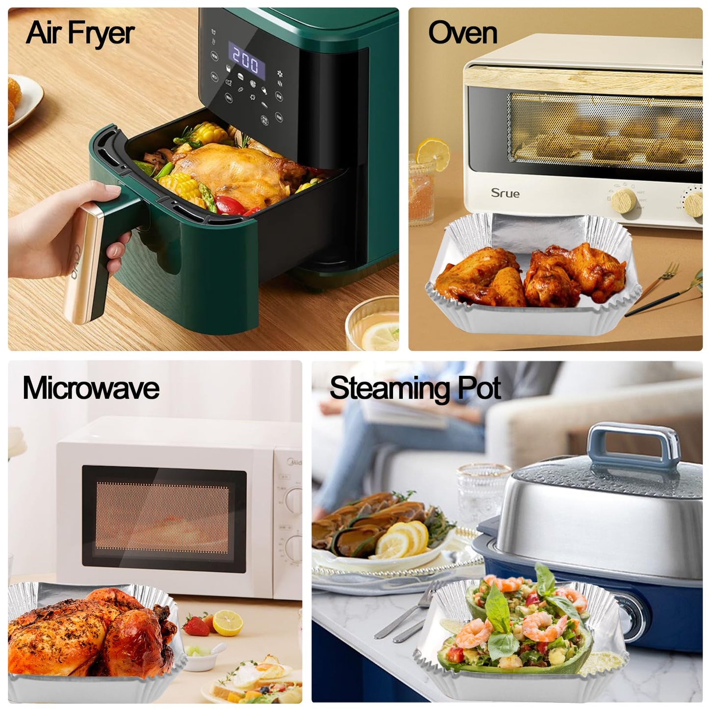 100 PCS Aluminum Foil Air Fryer Liners, Non-stick Air Fryer Disposable Paper Liner, Oil-proof Water-proof Sheets, Food Grade Aluminum Foil for Baking, Frying, Grilling, Roasting Microwave