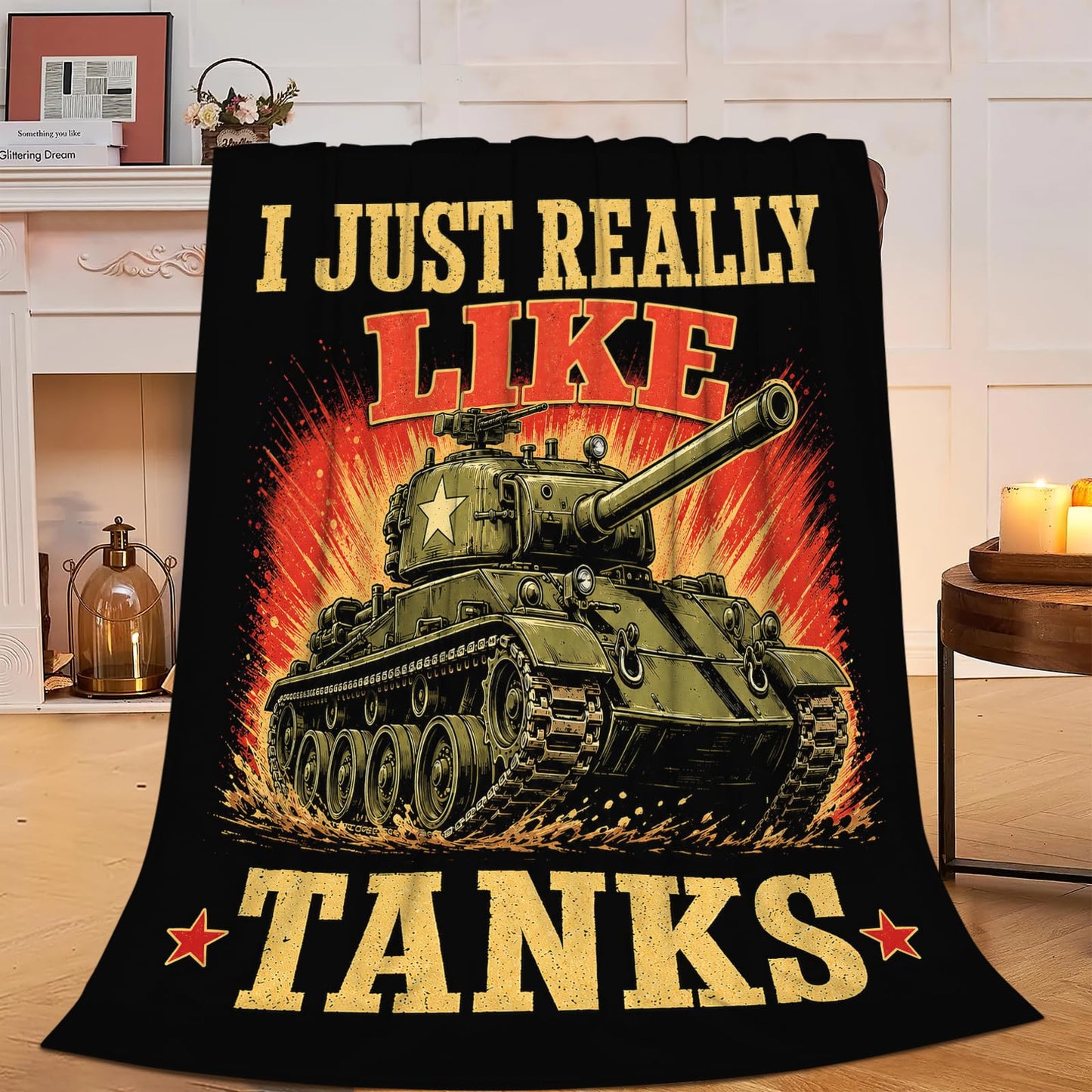 Tank Blanket Soft Fuzzy Fleece I Just Really Like Tanks Throw Blankets Decor Cozy Warm Plush Flannel Military Blanket Gifts For Boys Men Girls Kids Teens Adults Home Decor Stuff Sofa Couch Bed 50"X40"