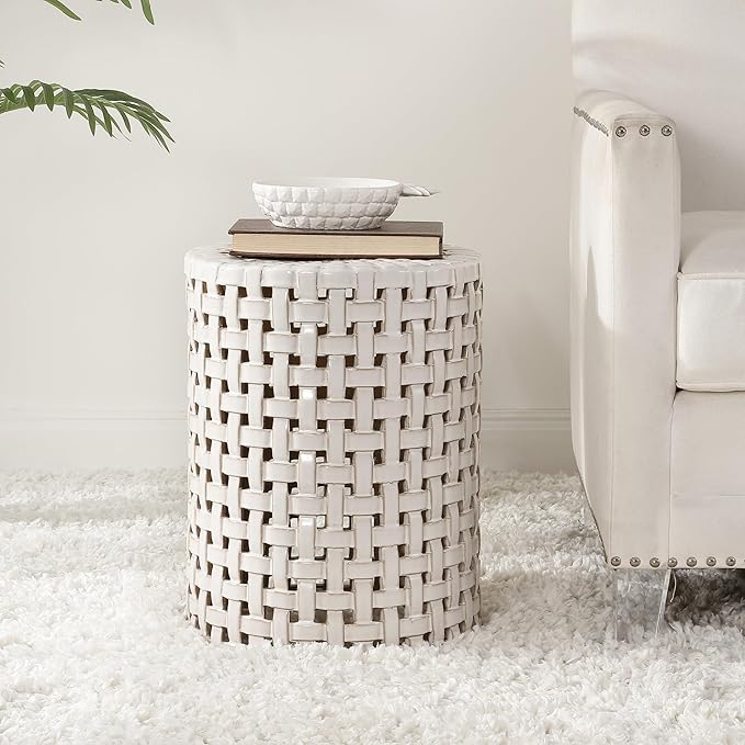 SAFAVIEH Home Collection Sayre Cream Ceramic 18-inch Decorative Accent Garden Stool for Living Room, Bathroom, Patio, Side Table, Plant Stand (Fully Assembled)