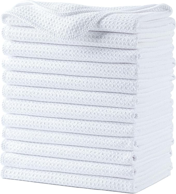 POLYTE Premium Microfiber Kitchen Dish Hand Towel Waffle Weave 12 Pack