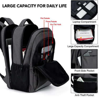Lumesner Business Laptop Backpack with USB Charging Port; 17.3 Inch Anti Theft Travel Backpack for Men/Women; Water Resistant Computer Rucksack for School/Work/Travel