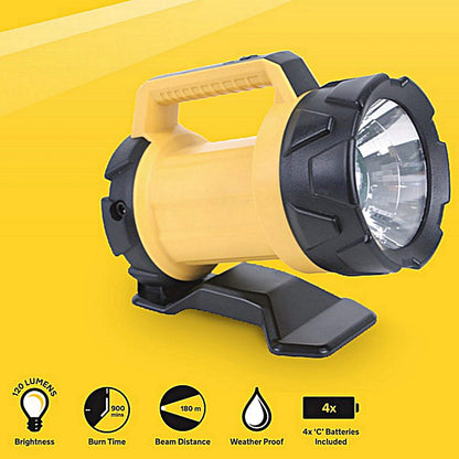 AA Heavy Duty LED Torch AA3881 – 180 m Beam Distance, Adjustable Base 6 Angles, 120 Lumens, Weatherproof, Batteries Included, Black Yellow