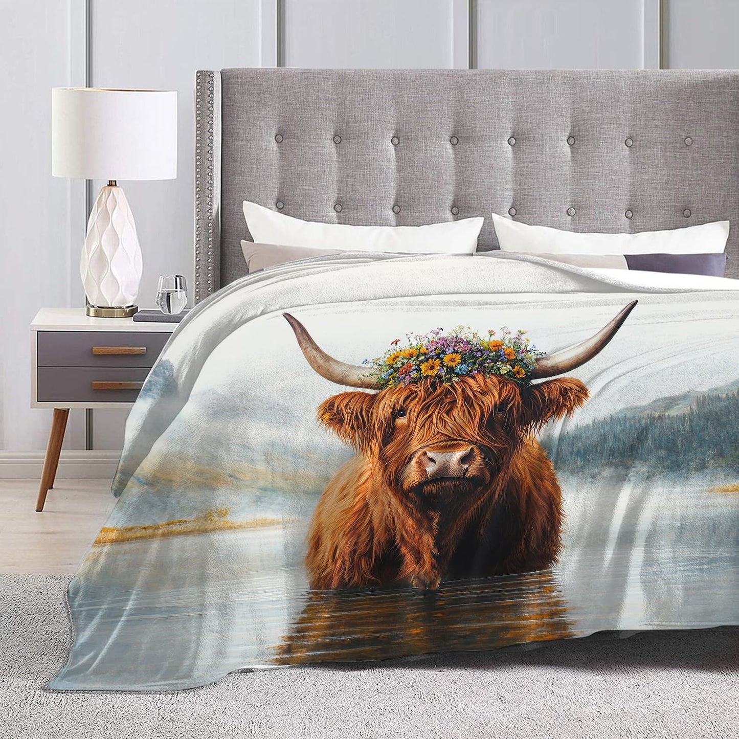 Highland Cow Blanket for Women, Highland Cow Fleece Blanket Gifts for Boys Girls, Warm Cozy Soft Flannel Stuff for Bed Sofa Couch 50" x 40"