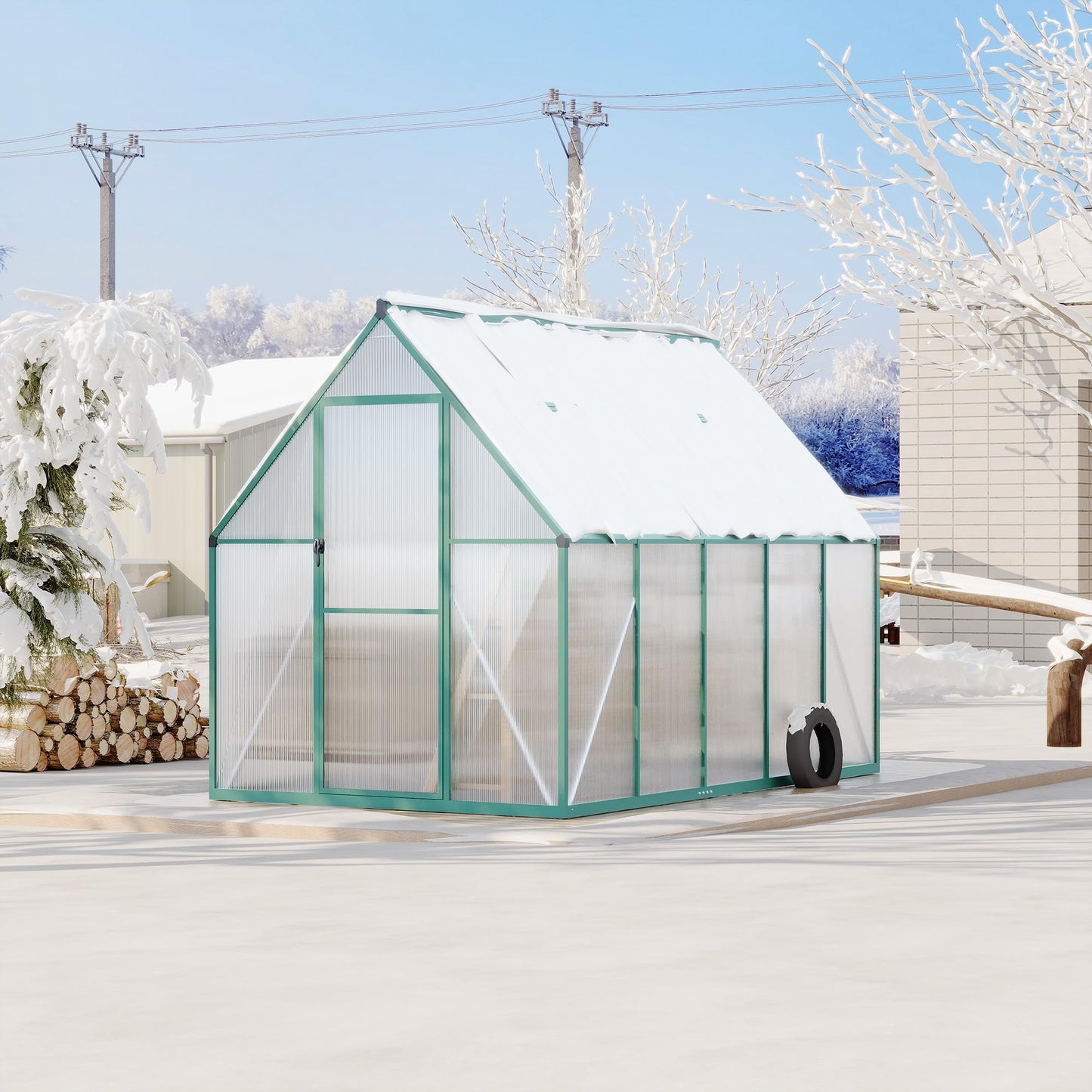 Heavy Duty 6x9 FT Polycarbonate Greenhouse for Outdoors, Aluminum Frame, UV-Blocking Panels, Double Doors, Roof Vent, Rain Gutter—Small Greenhouse for Outside Gardening