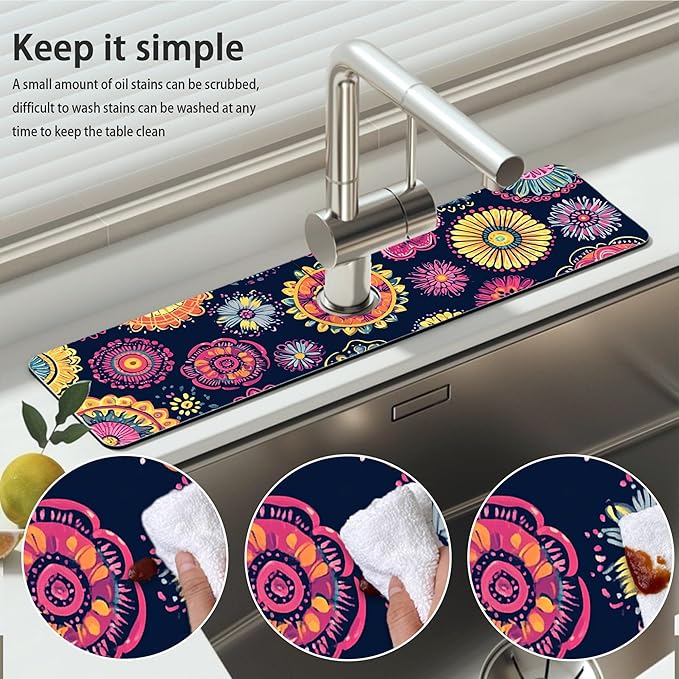 Bimkole 2 PCS Faucet Absorbent Mat, Kitchen Faucet Sink Splash Guard Wraparound