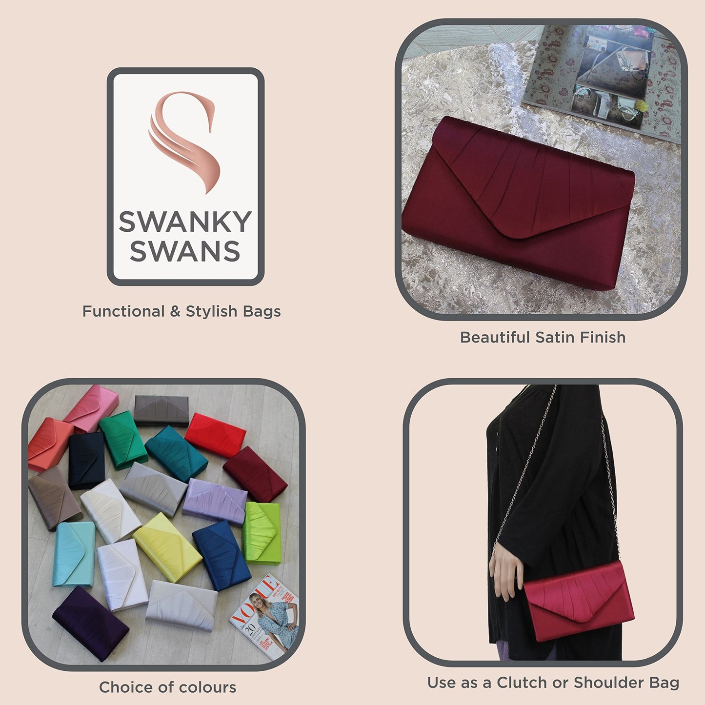 SwankySwans Women's Chantel Clutch Bag, Burgundy, One Size