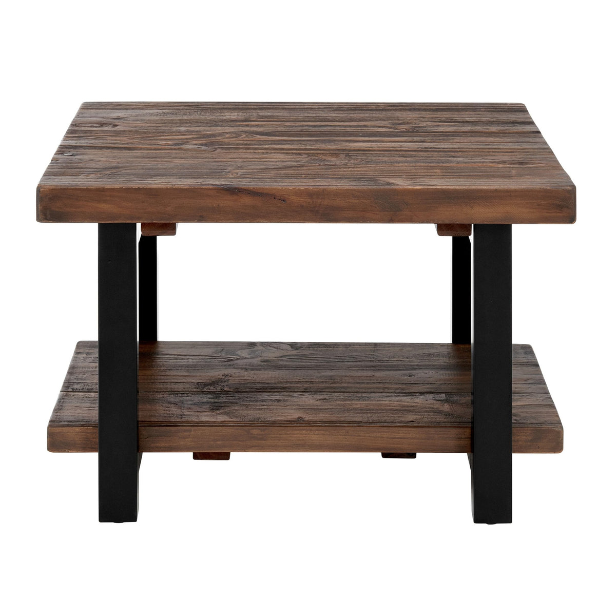Pomona 27-Inch Square Solid Wood Coffee Table with Metal Legs – Modern Farmhouse Rustic Small Space Table by Alaterre Furniture (Rustic Brown)