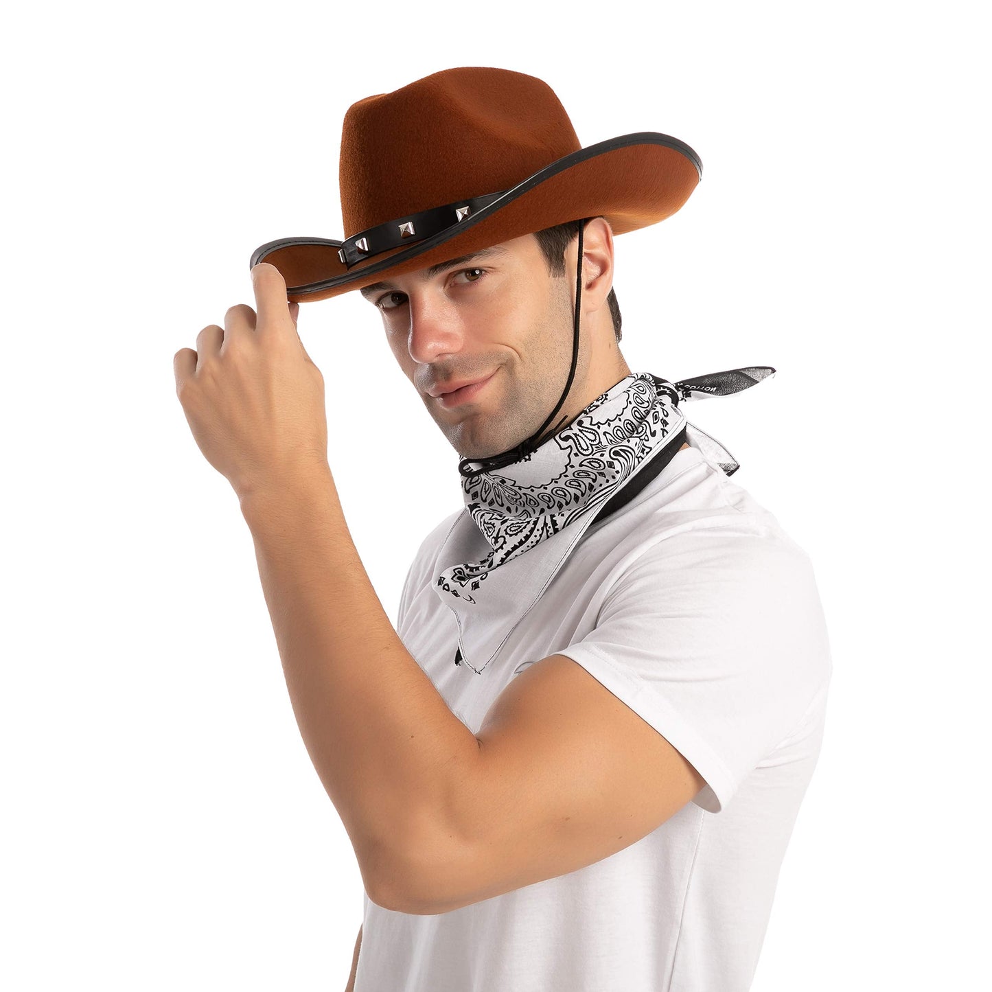 Spooktacular Creations Brown Cowboy Hat, 3 Pcs Bandana for Themed Parties, School Play, Trick or Treat, Photo-props