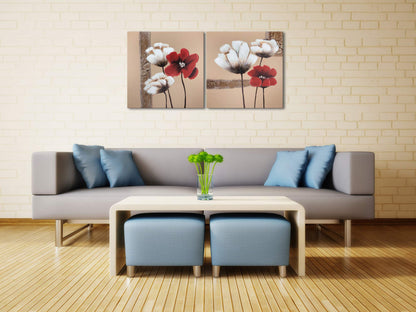 Wieco Art Red and White Flowers Canvas Prints Wall Art Abstract Floral Oil Paintings Style Pictures for Living Room Bedroom Bathroom Home Decorations 2 Piece Modern Stretched and Framed Grace Artwork