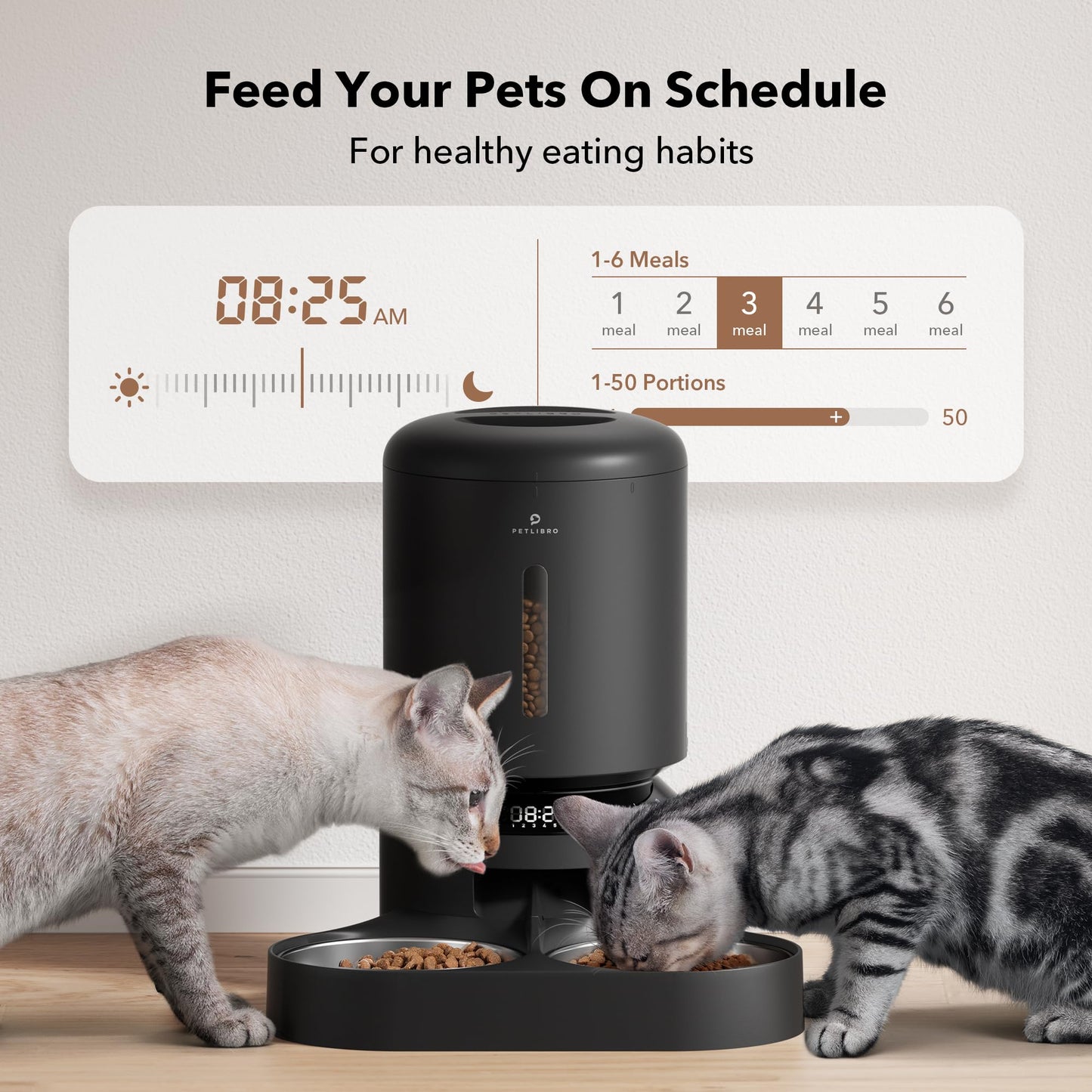 PETLIBRO Automatic Cat Feeder, 5G Wi-Fi Dual Cat Feeder with App Control for Dry Food, Low Food & Blockage Sensor, Stainless Steel Bowl, 1-10 Meals Per Day, 10s Meal Call for Cats and Dogs (5L, Black)