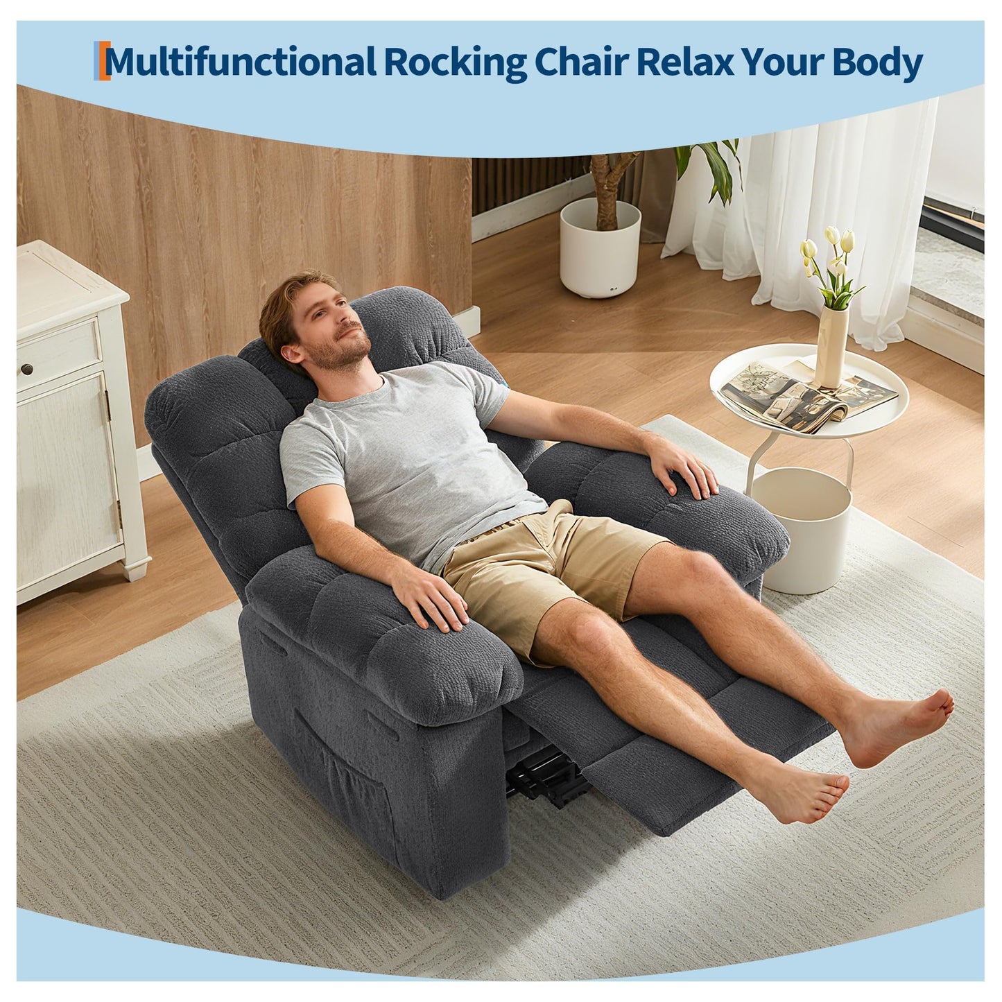 Massage & Heating Recliner Chair for Adults, 150° Manual Oversized Recliner with Extra Wide Plush Seat, Overstuffed Comfortable Single Sofa for Living Room Bedroom Home Theater for Relaxation