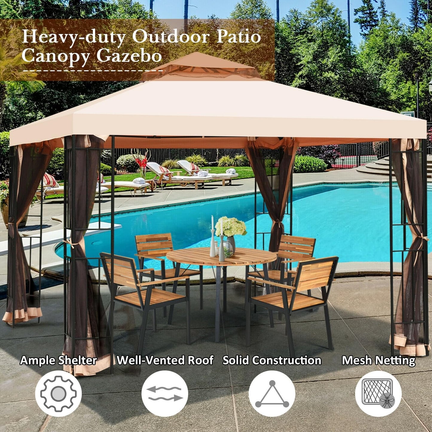 LAUSAINT HOME Outdoor Gazebo 13 x 11 FT, Steel Frame Garden Gazebo with Ventilated Double Roof & Mesh Netting, Patio Party Canopy Shelter for Backyard, Lawn & Deck, Navy Blue