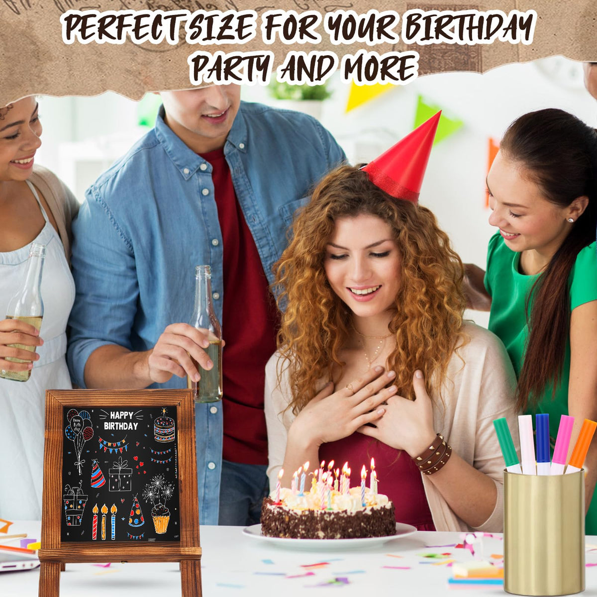 Harloon 3 Pack Christmas Office Products Framed Tabletop Chalkboard Sign 9.5" x 14" with Built-in Ledge and Folding Stand with 5 Chalk Marker for Wedding Kitchen School Birthday(Rustic Brown)