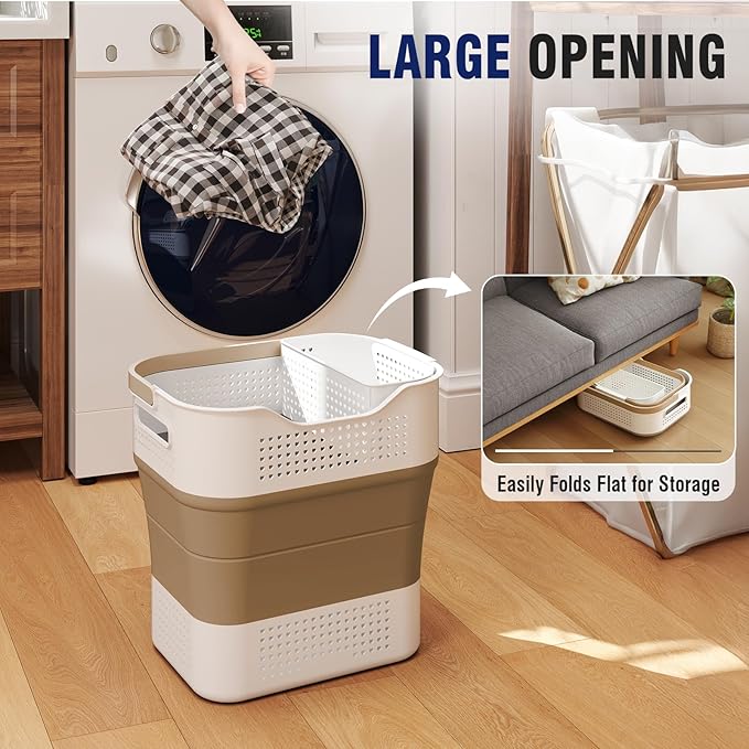 TECHMILLY Collapsible Plastic Laundry Basket Hamper