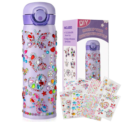 HULASO Gifts for Girls Decorate Your Own Water Bottles with Rhinestone Glitter Gem Stickers- Birthday Gifts for Kids DIY Arts and Crafts, BPA Free Stainless Steel Vacuum Insulated Mug (17 OZ)
